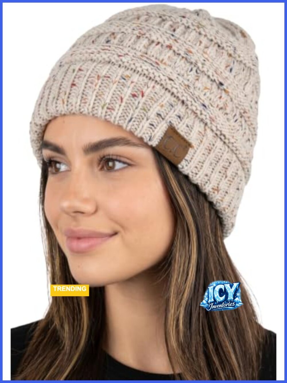 Confetti Knit Beanie Cable Knitted Winter Hat Slouchy